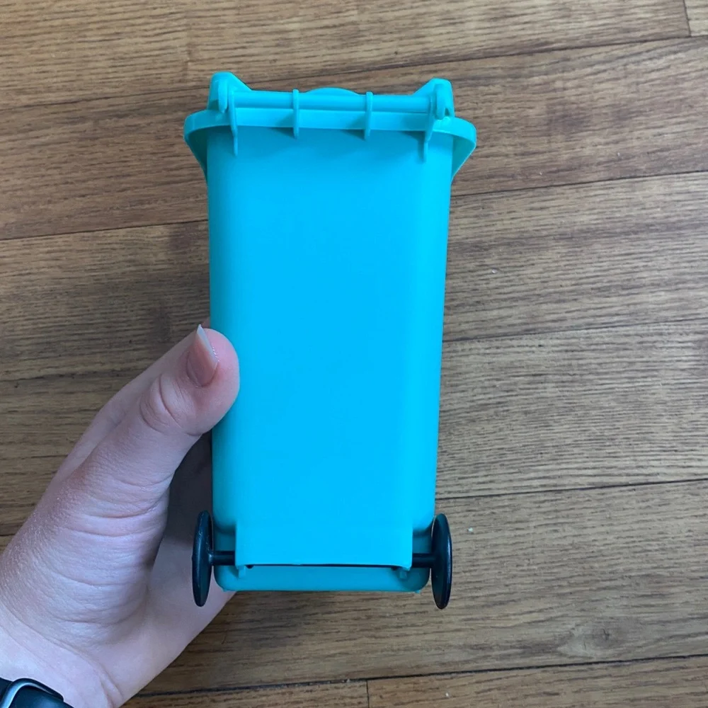 Pencil Holder MINI Recycling Bin For Desks w/ lid that opens- teal